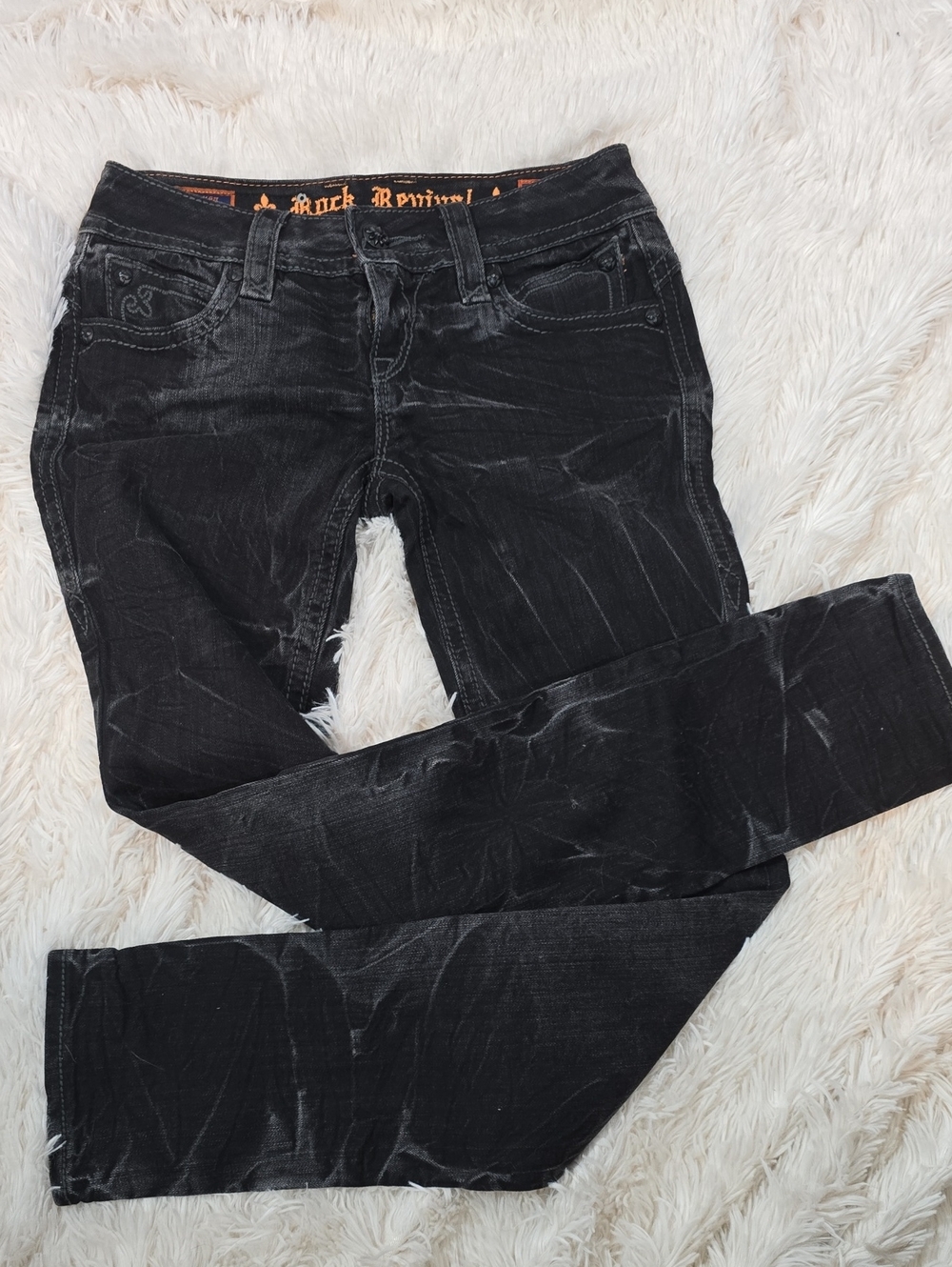 Rock Revival Black Washed Low Rise Skinny Jeans Size 27